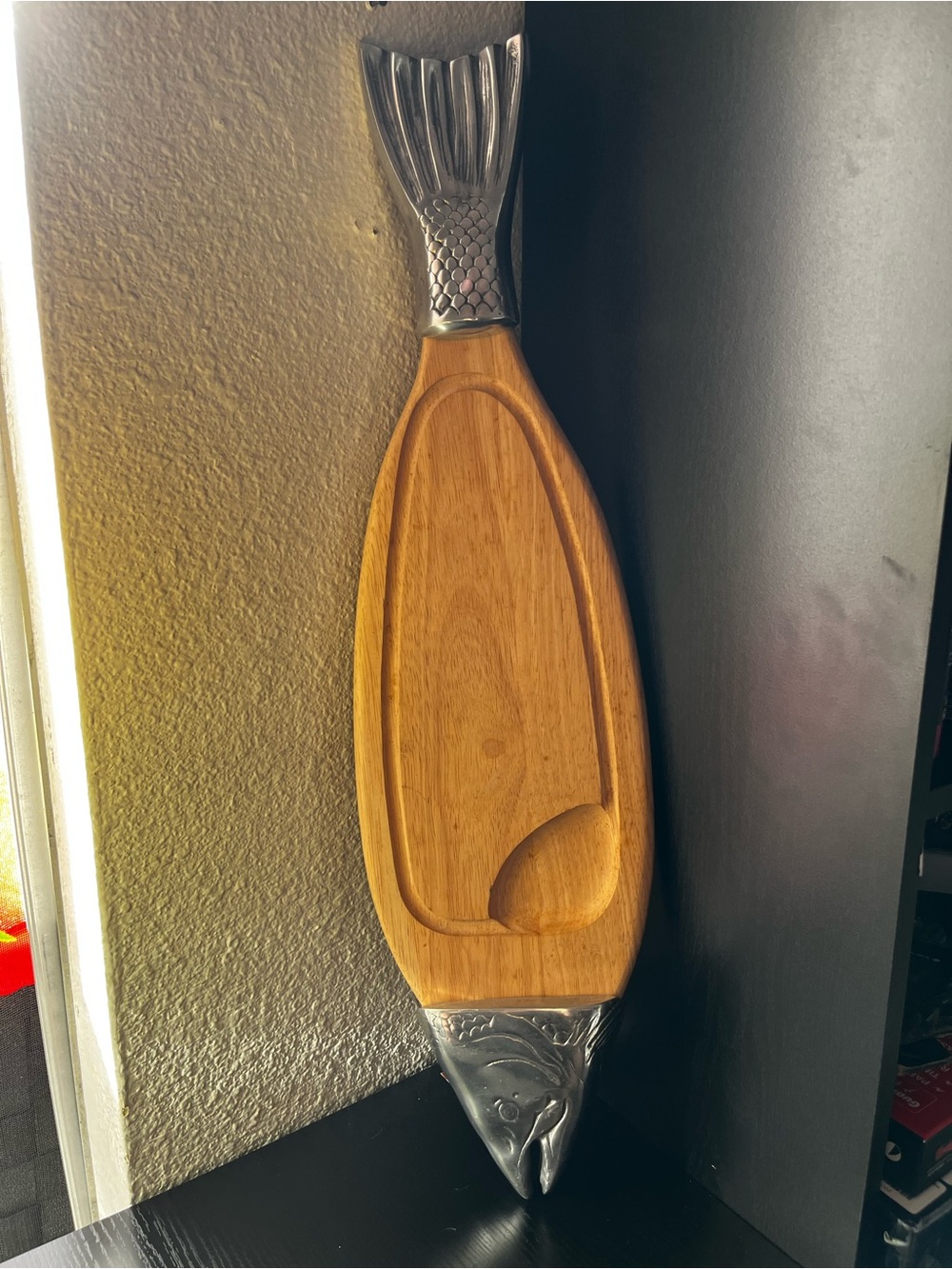 Sea Wood and Silver Fish Serving Platter - Natural Wood